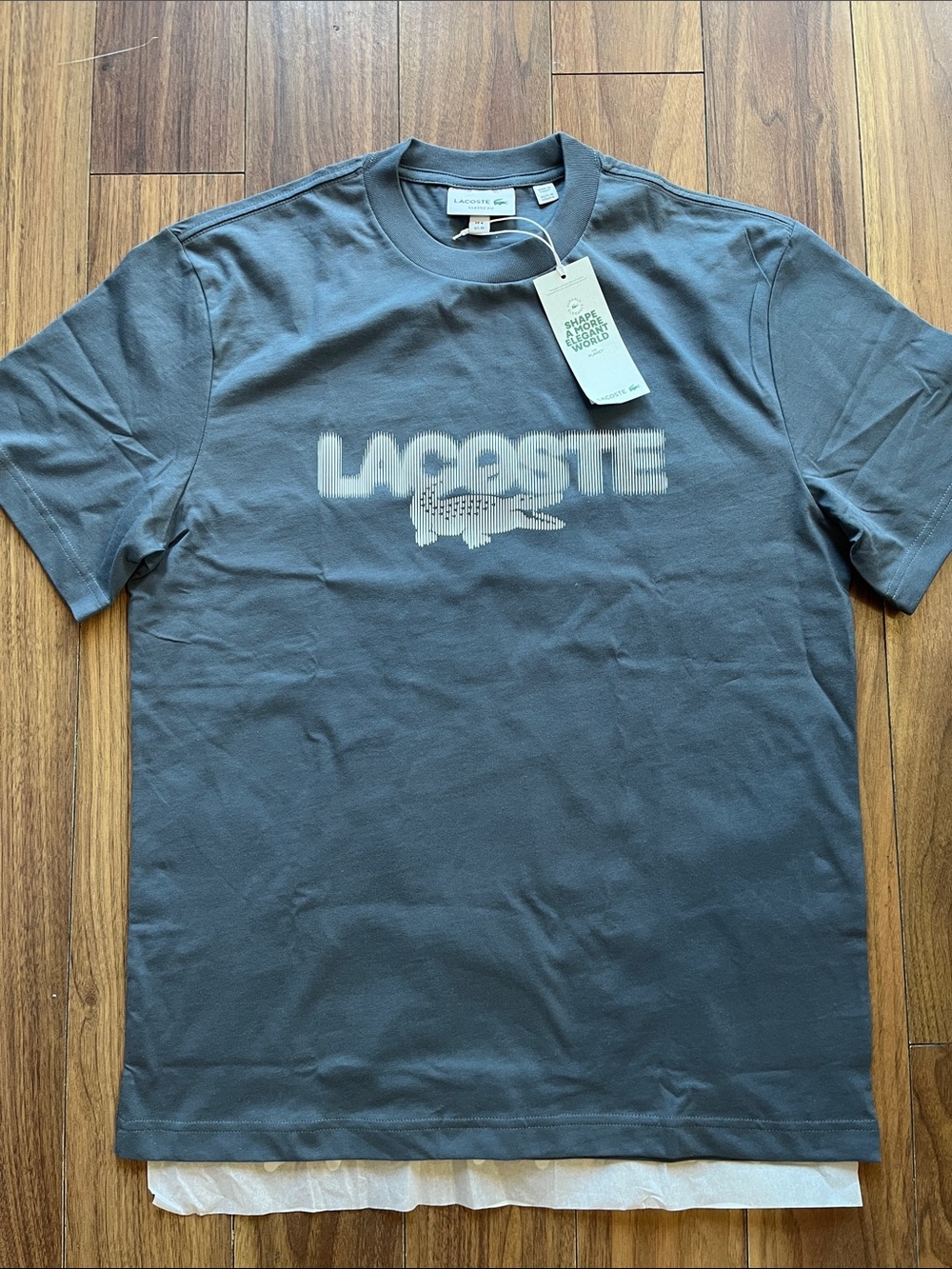 New Lacoste Men Slate Gray Logo Short Sleeve Tee Brand New with Bag Medium Shirt